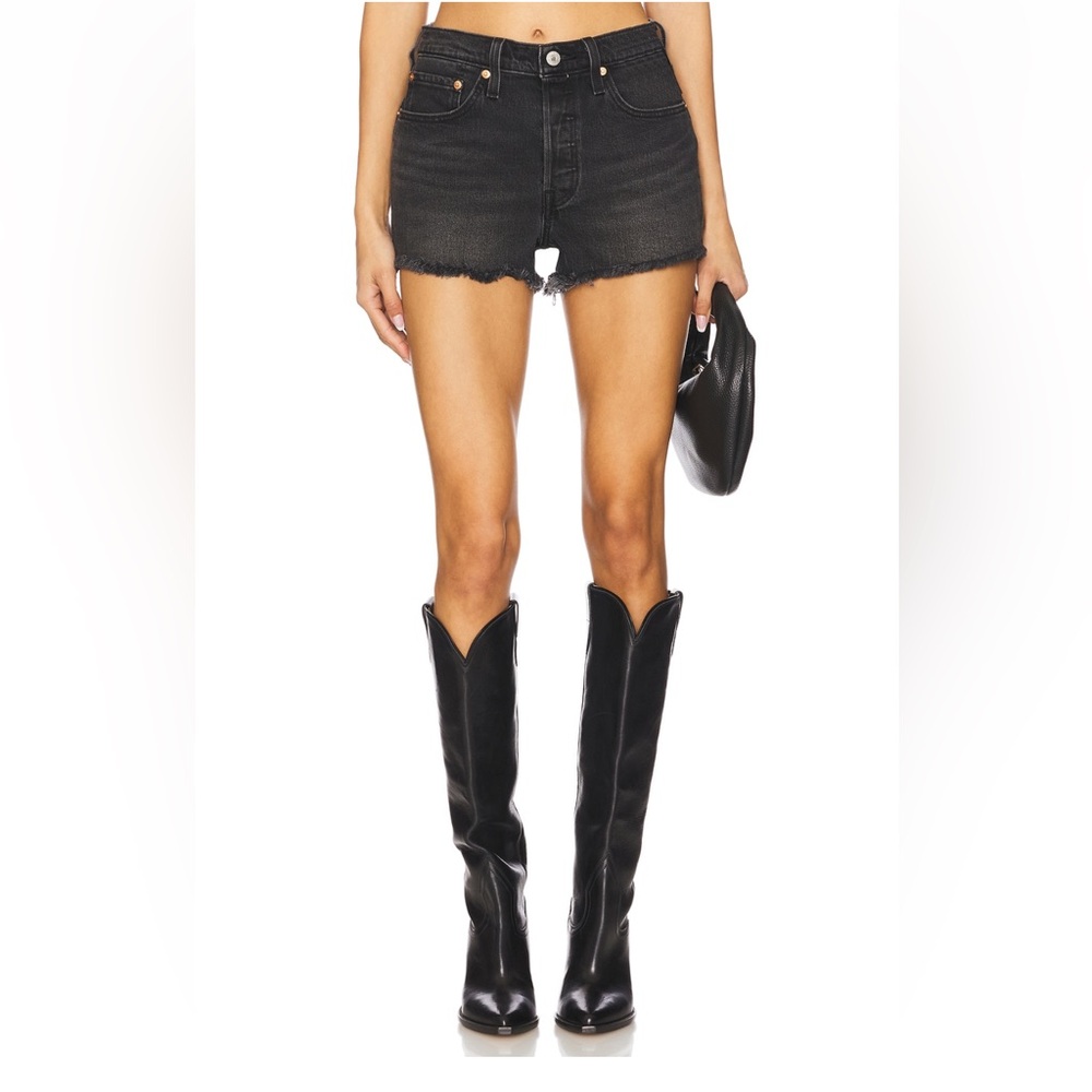 Levi's Black Jean Shorts Distressed High-Waisted Faded Black 24 New